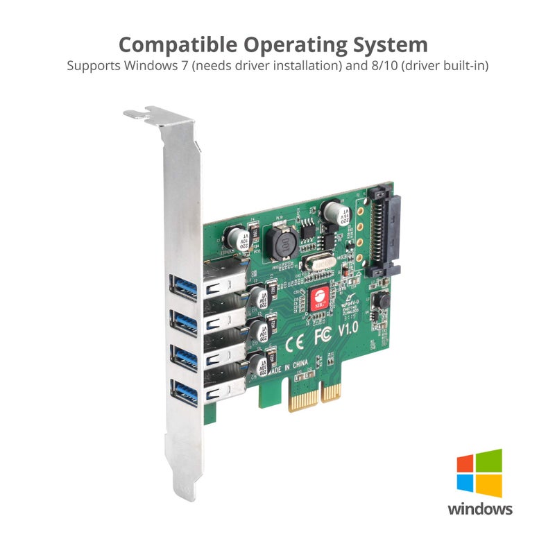 SIIG Dual Profile USB 3.0 4-Port (5Gbps) PCIe 2.0 Host Expansion Card Adapter for Windows Desktop PC (JU-P40A11-S1) - Image 5